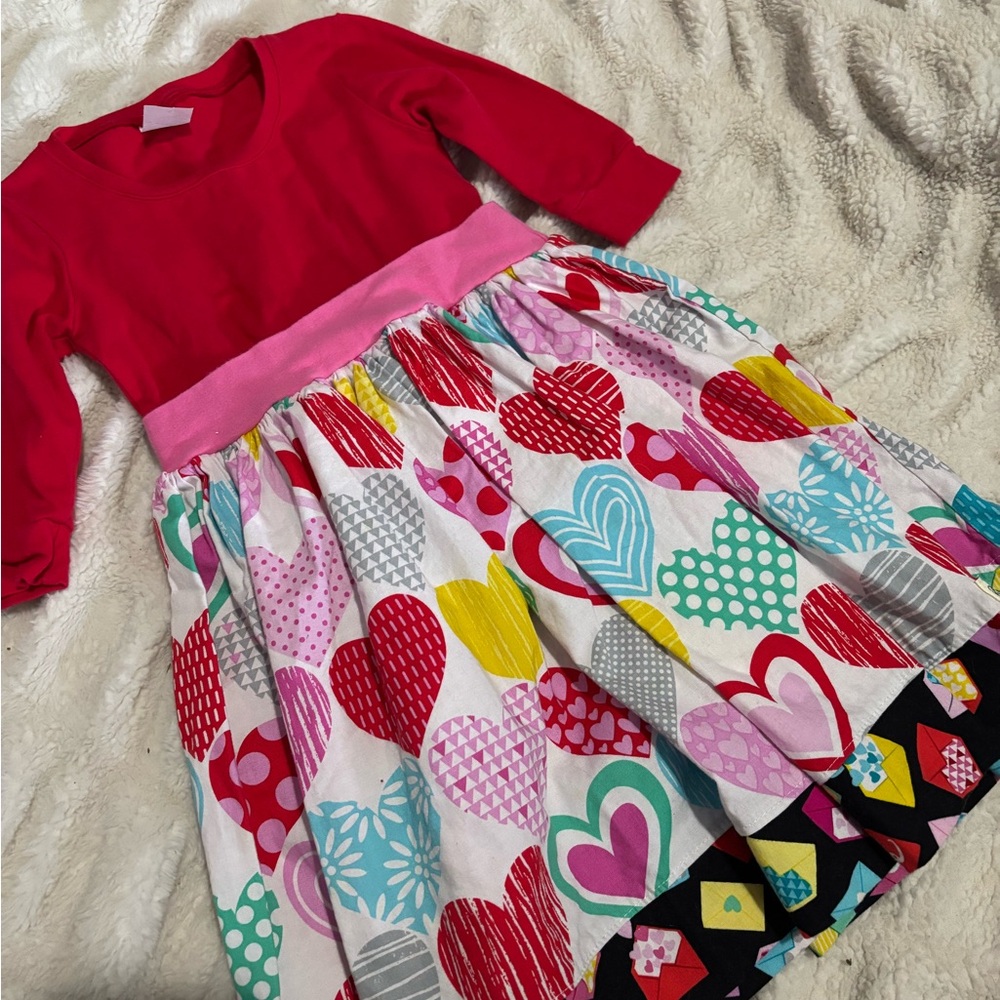 Red and Pink 3/4 Sleeve Crew Neck Sundress